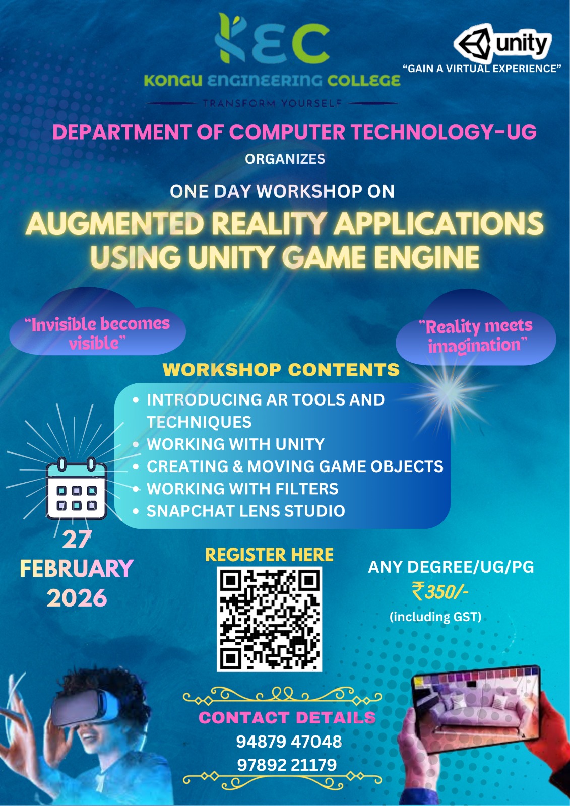 Augmented Reality Applications using Unity Game Engine Feb 2026 Workshop Poster 